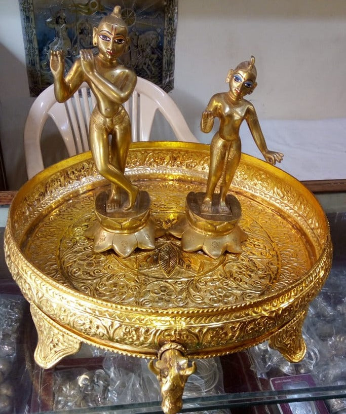 12 inches Big Size Gold plated Snan Patra with Gomukh Outlet for Abishekam of idols  ( 12 inches )-POSH001SPT