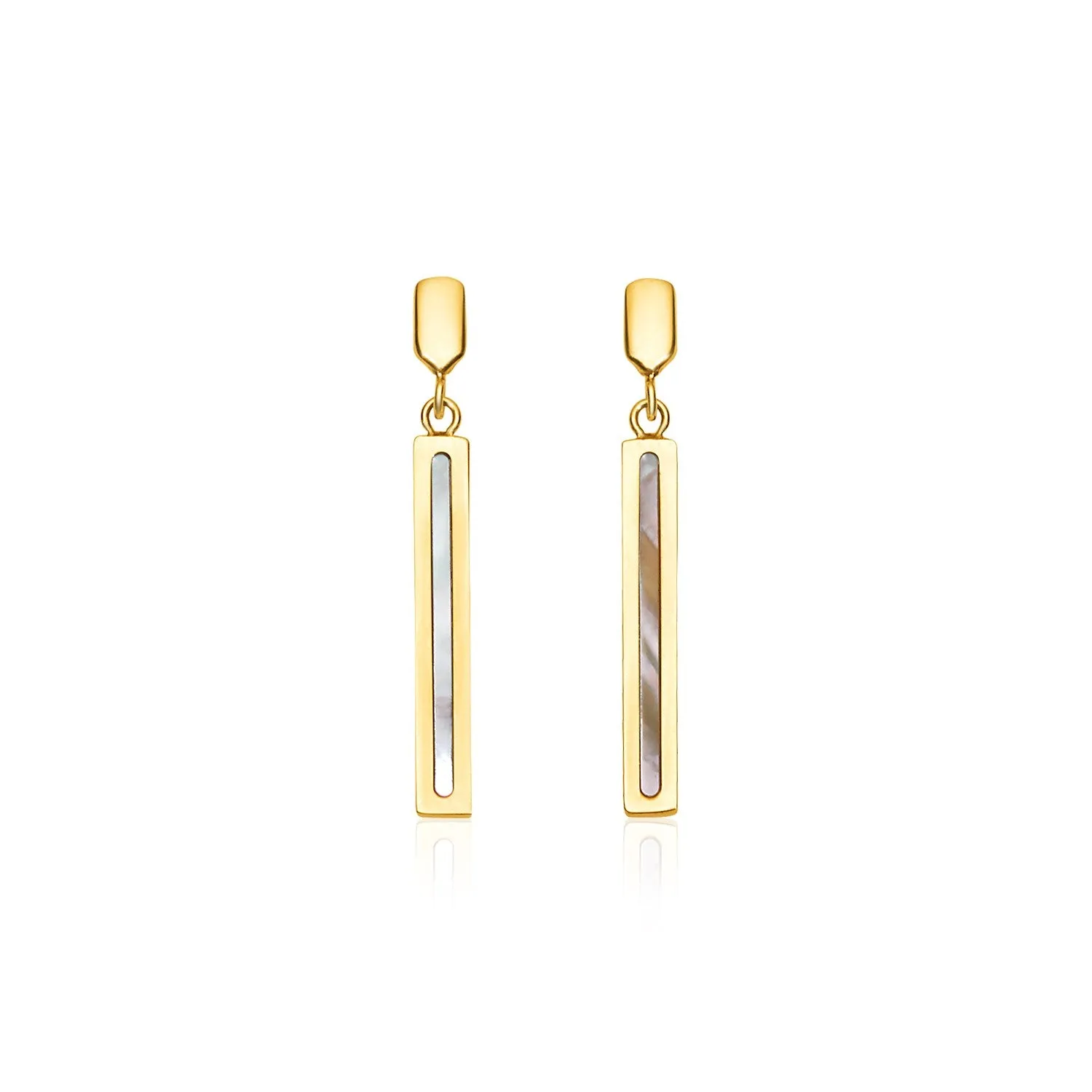 14k Yellow Gold Bar Drop Earrings with Mother of Pearl-rx24063