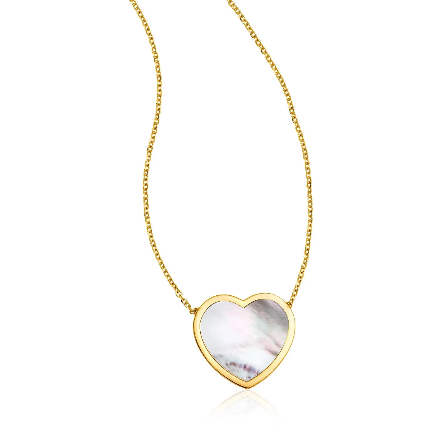 14k Yellow Gold Heart Necklace with Mother of Pearl-rx64302-18