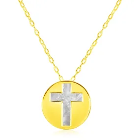 14k Yellow Gold Necklace with Cross Symbol in Mother of Pearlrx77910-16-rx77910-16