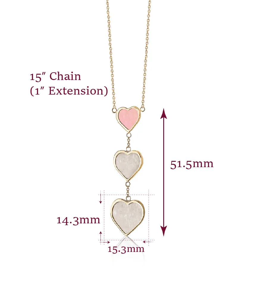 14K Yellow Gold Triple Drop Heart Necklace with Mother of Pearl