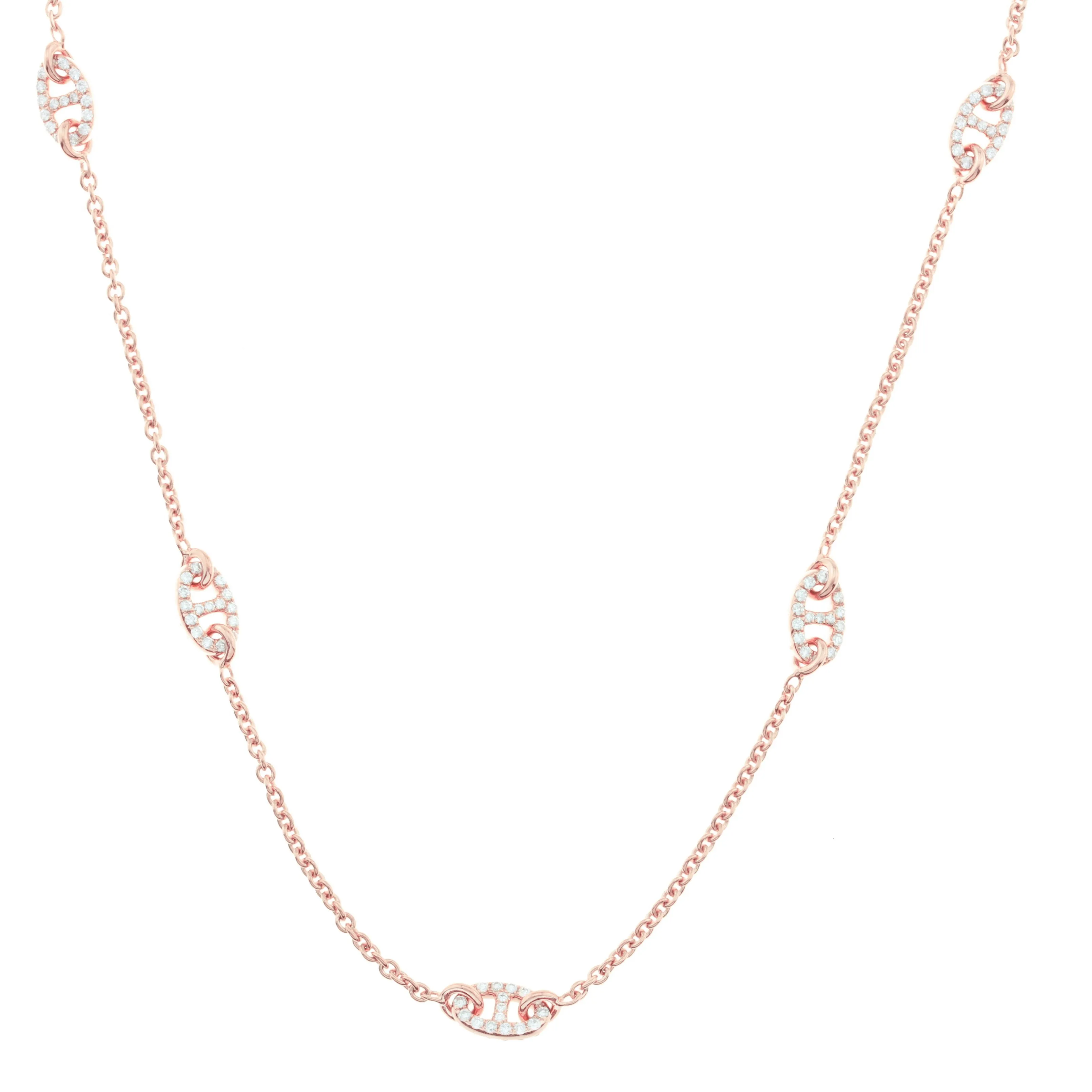 18K Rose Gold Necklace With Diamond Links And Total CT Weight Of 1.08CT