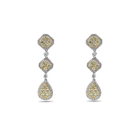 18K White Gold Ladies Drop Earrings With Total 3.07 CT Of Colored Diamonds