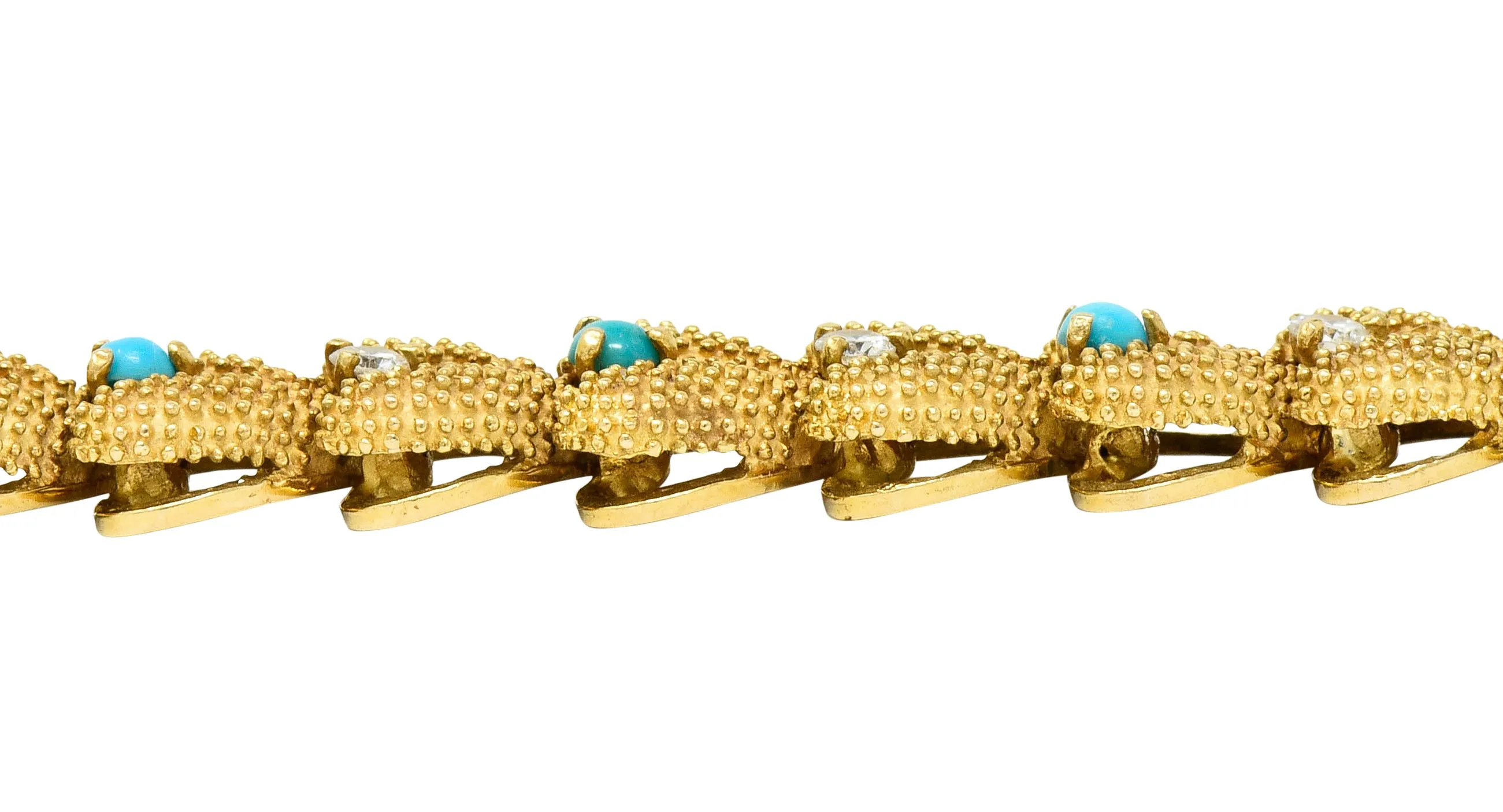 1960's House of La Triomphe Diamond Turquoise 14 Karat Gold Heart Link Bracelet