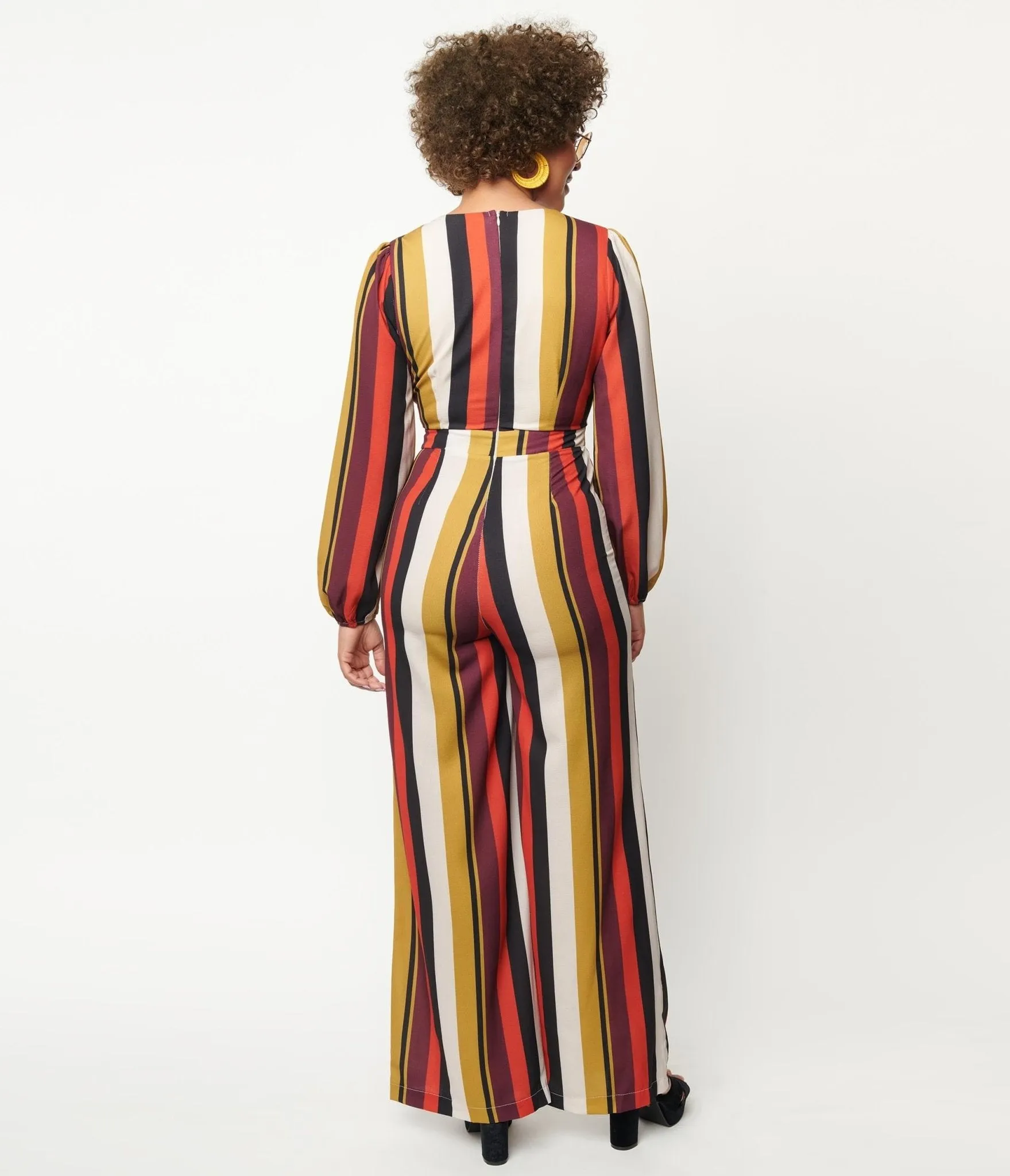 1970s Red & Mustard Stripe Front Tie Jumpsuit