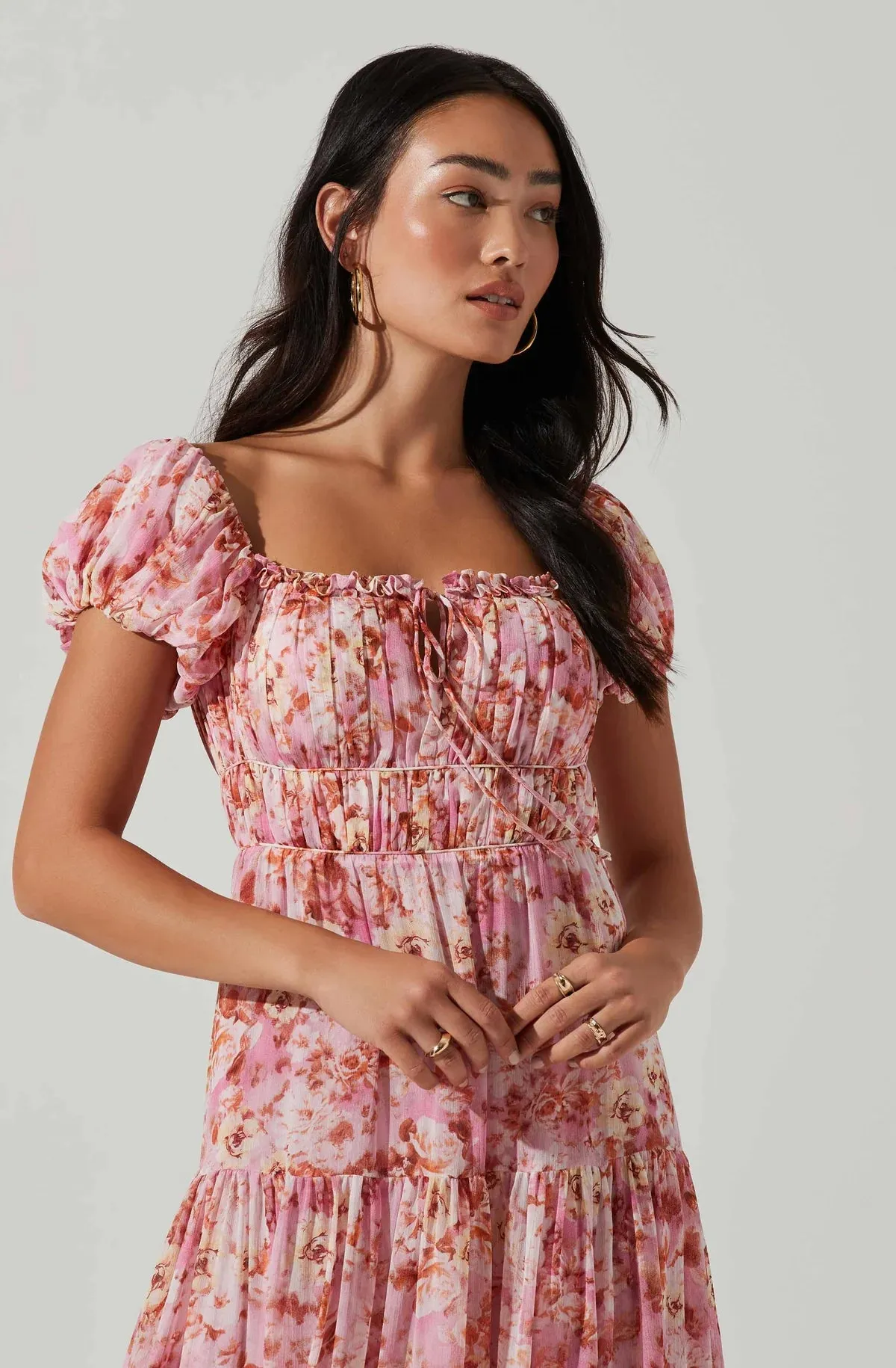 ASTR The Label ROSELINE OFF SHOULDER FLORAL MAXI DRESS - Pink Orange