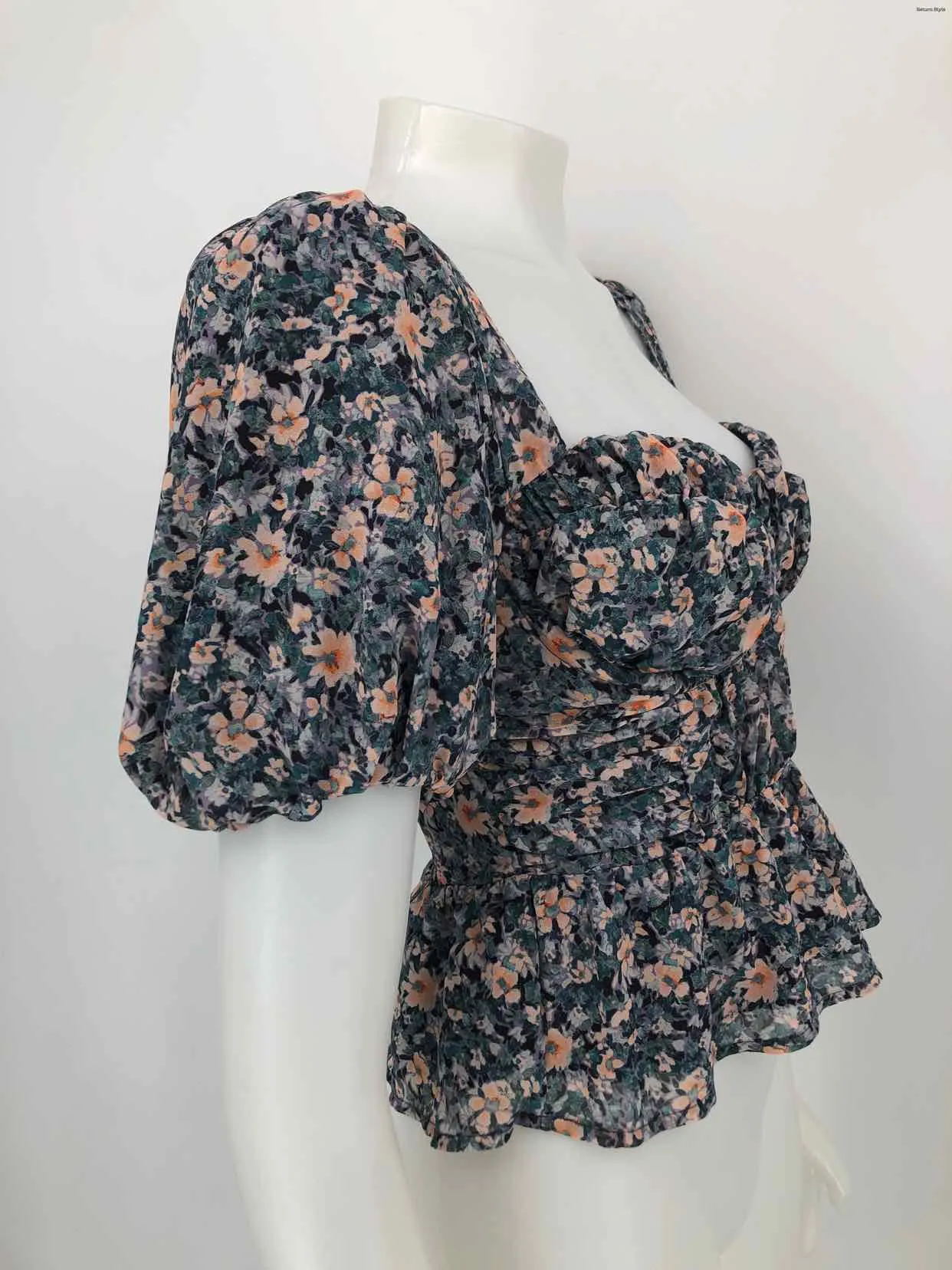 ASTR the Label Teal Peach Floral Crop Size X-SMALL Top