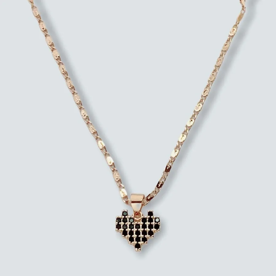 Black heart cz chain necklace 18k of gold plated