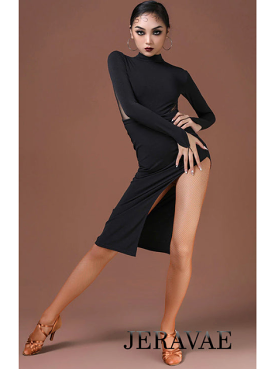 Black Latin Dress with Open Back, Mesh Cutouts, and Side Slit PRA 762_sale