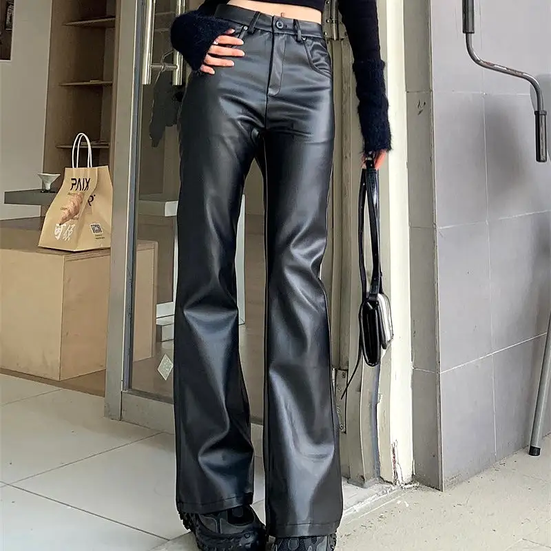 Black Shiny Faux Leather Jeans