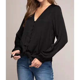 Black Tie Front Blouse