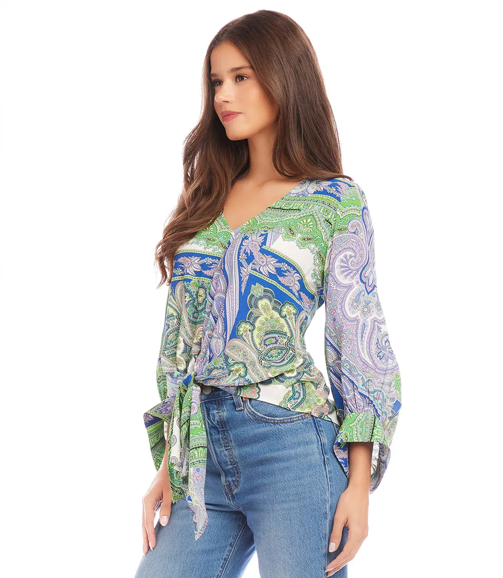 Blouson Sleeve Tie-Front Top