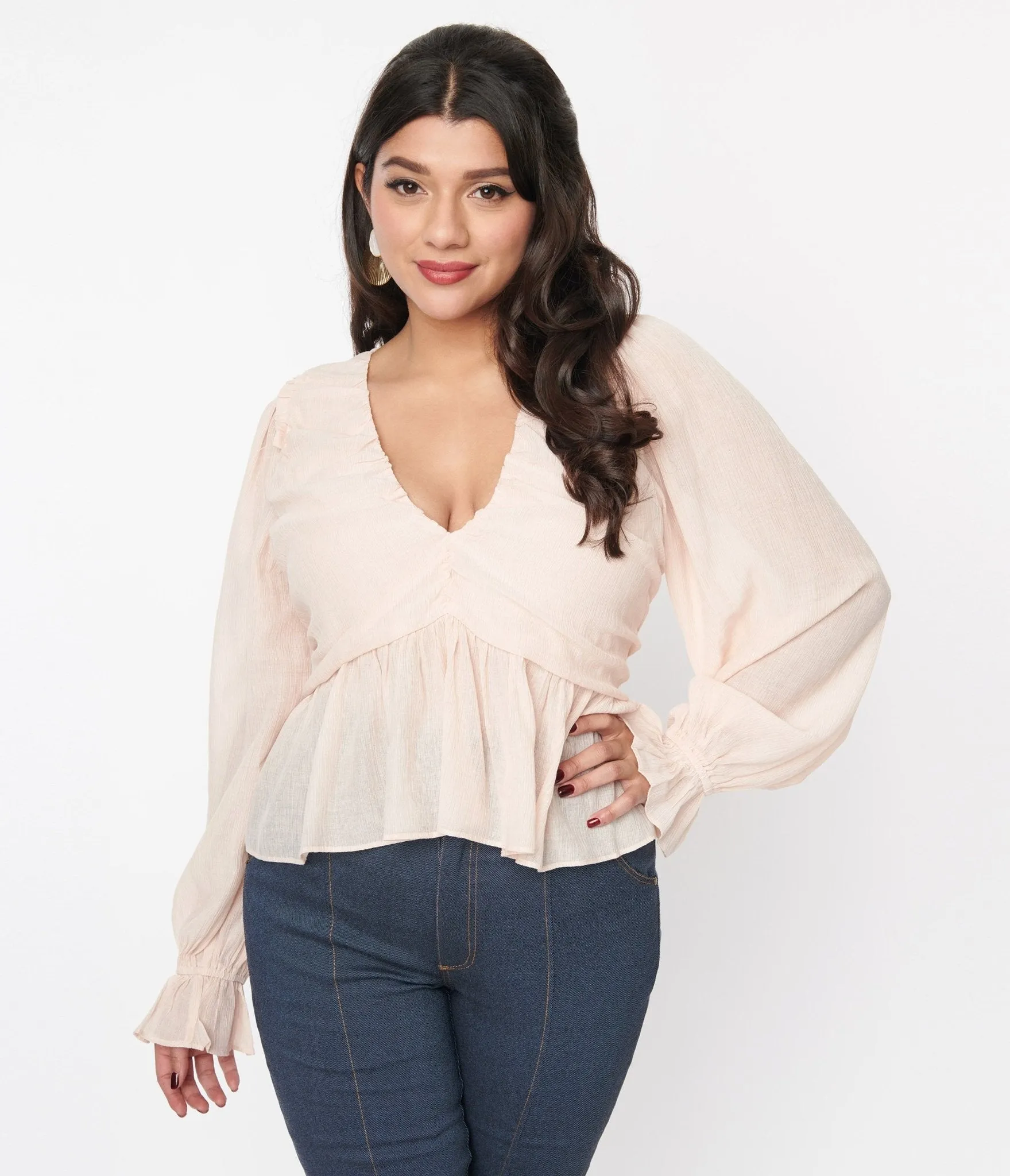 Blush Chiffon Long Sleeve Blouse