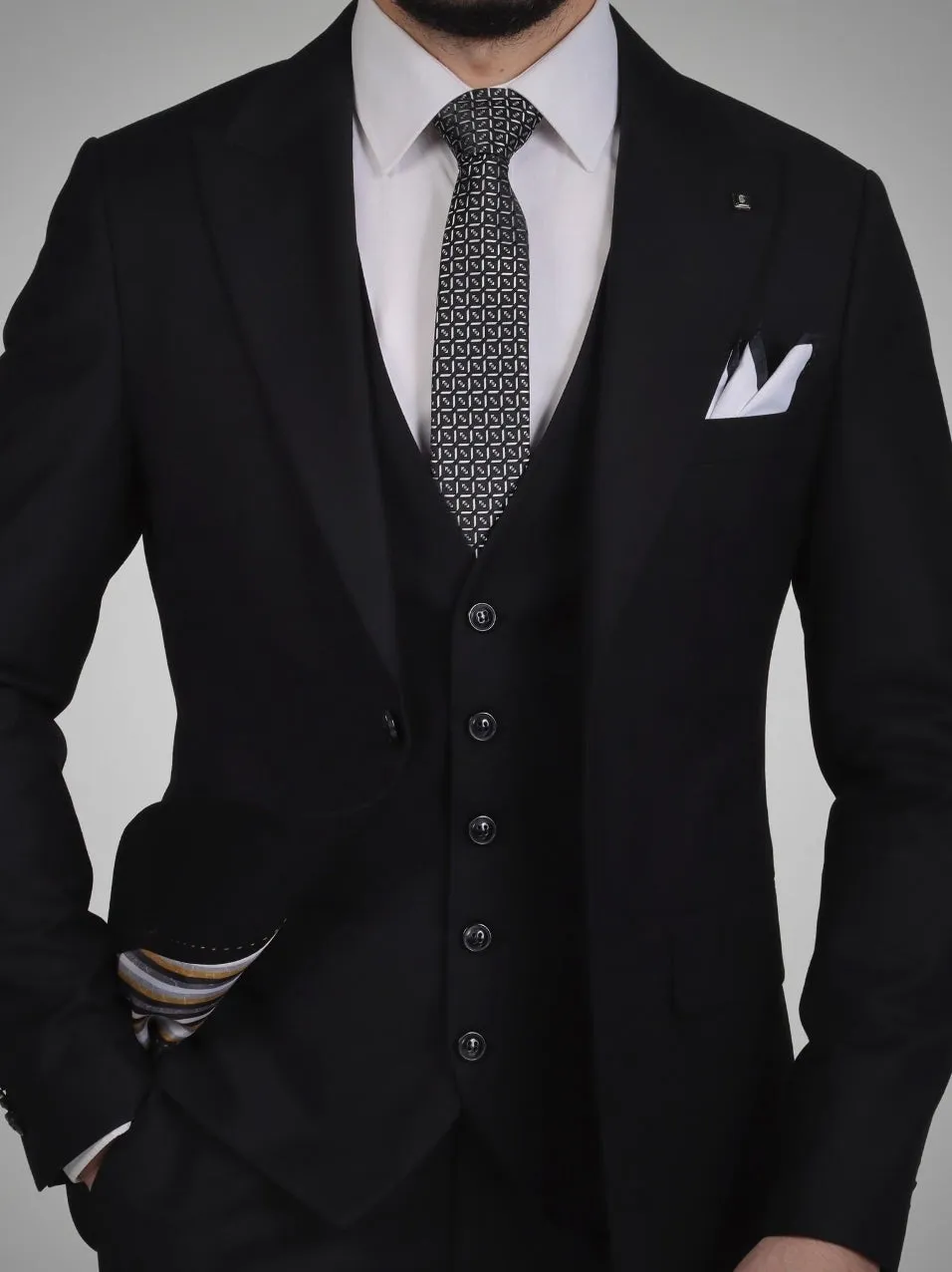 Bojoni Black Slim-Fit Suit 3-Piece