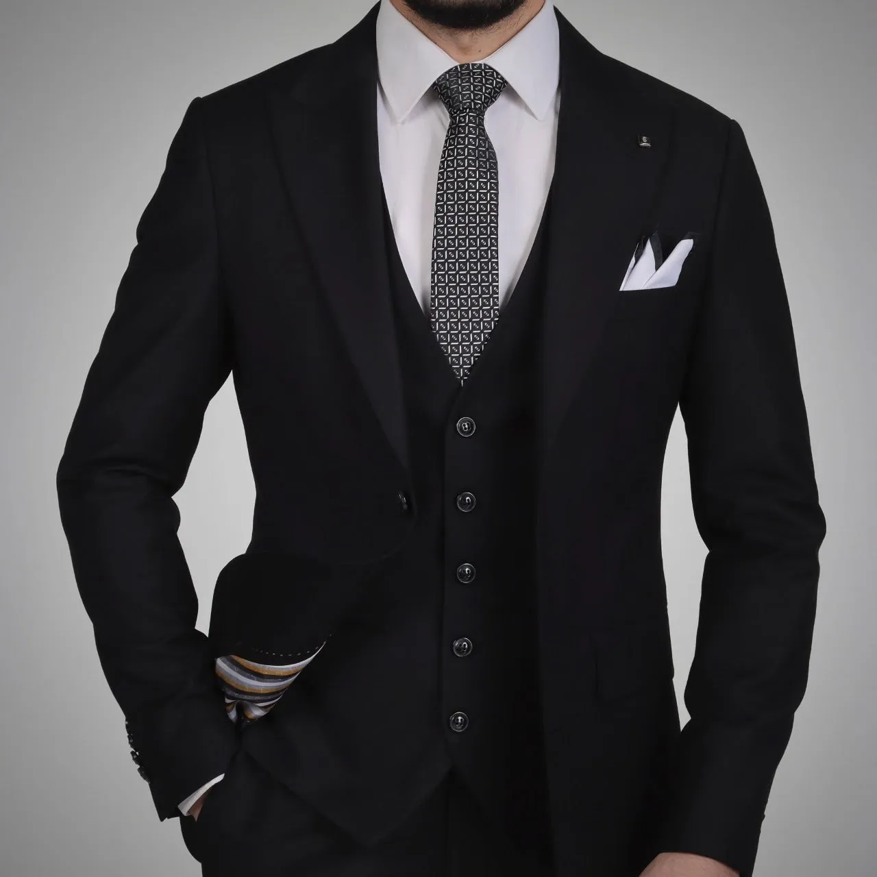 Bojoni Black Slim-Fit Suit 3-Piece