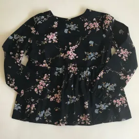 Bonpoint Black Floral Blouse With Gathered Waist: 3 years