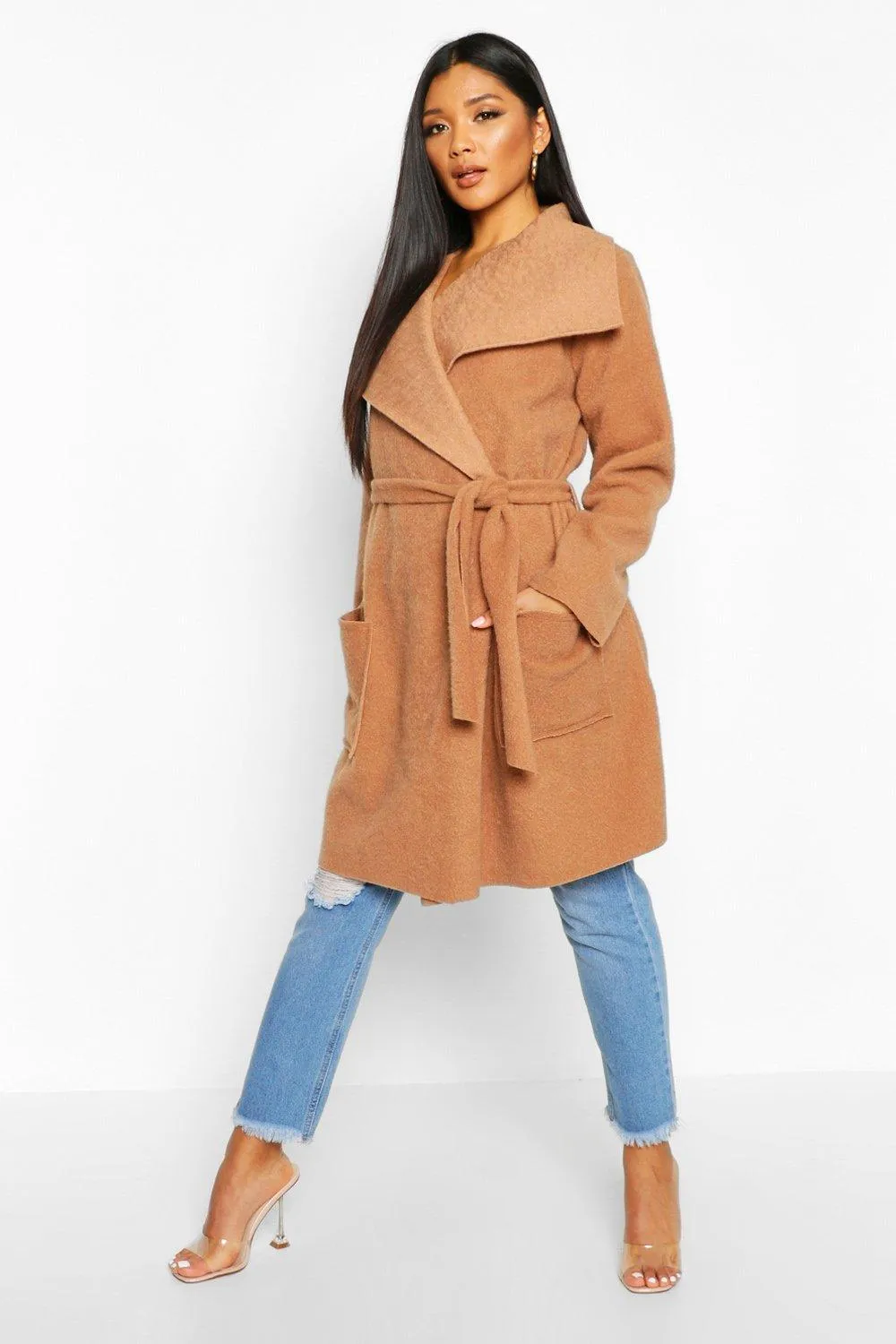 Brushed Wool Look Belted Coat