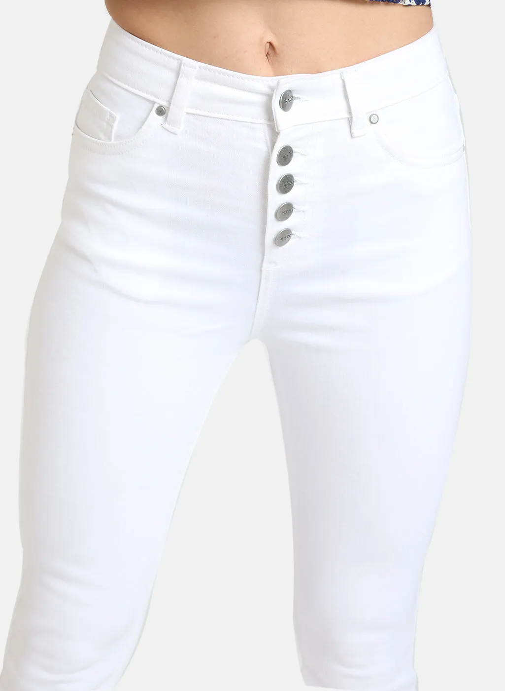 Button Detailed Jeans  With Cross Fringe Hem