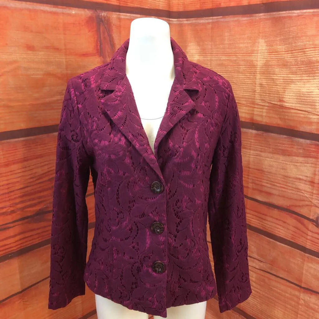 CABI MAROON LACE OVERLAY BLAZER JACKET SIZE 10 TCC