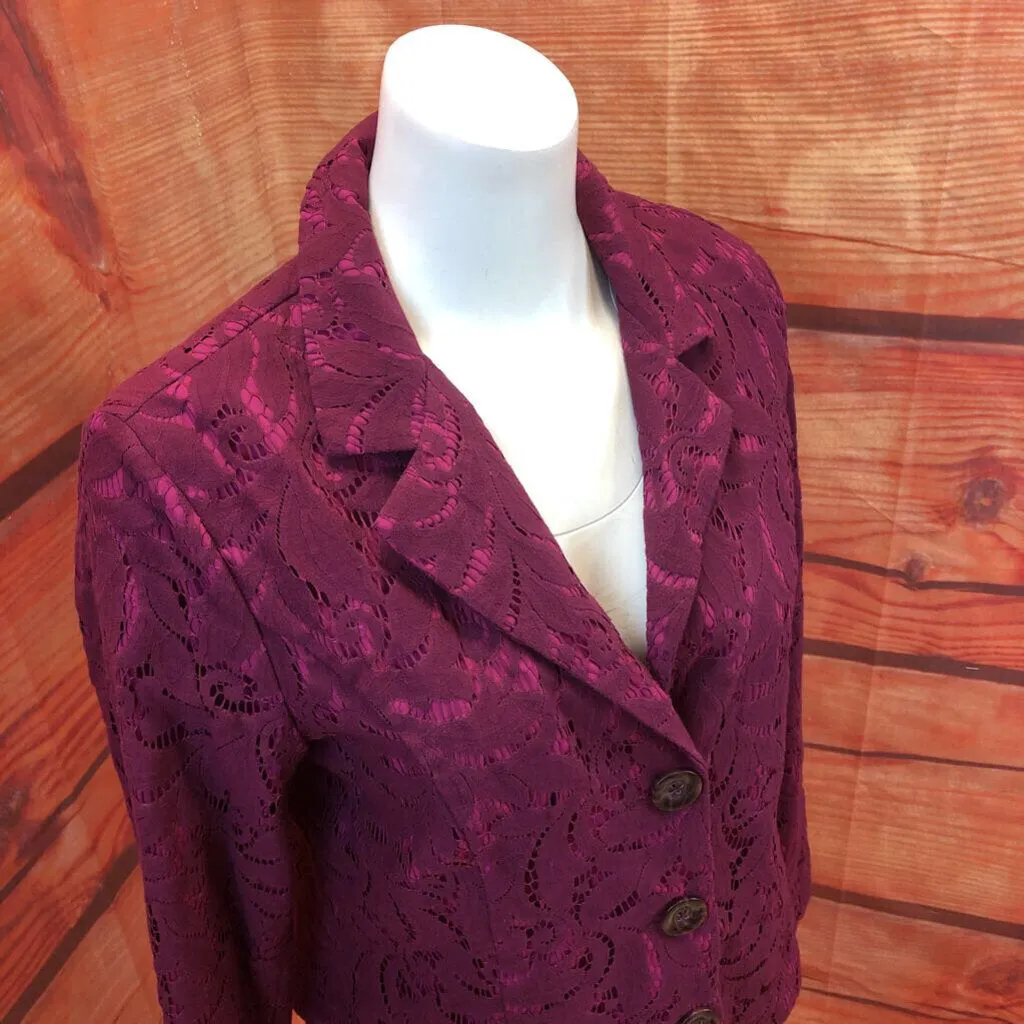 CABI MAROON LACE OVERLAY BLAZER JACKET SIZE 10 TCC