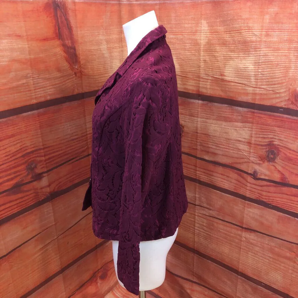 CABI MAROON LACE OVERLAY BLAZER JACKET SIZE 10 TCC