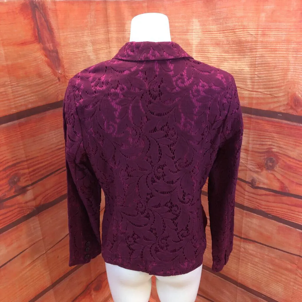 CABI MAROON LACE OVERLAY BLAZER JACKET SIZE 10 TCC