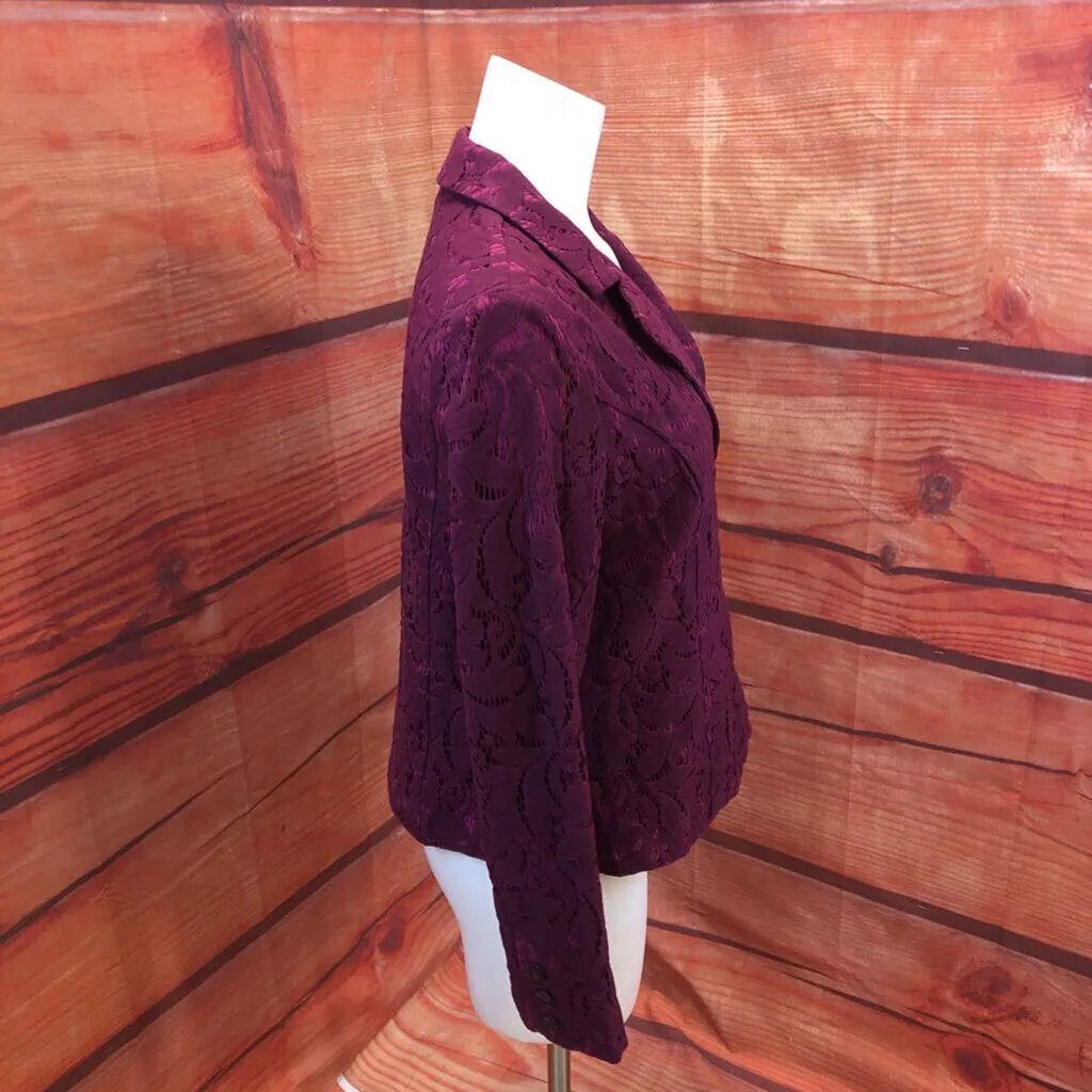 CABI MAROON LACE OVERLAY BLAZER JACKET SIZE 10 TCC