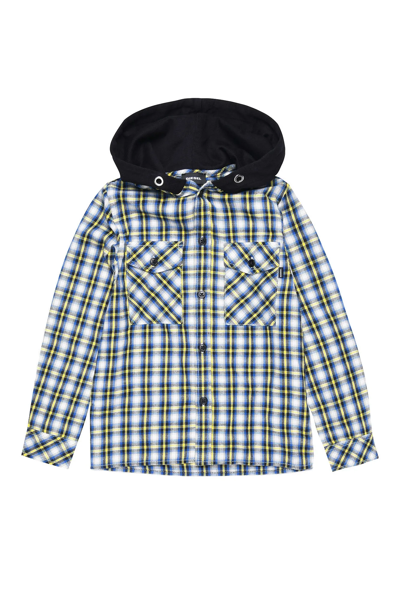 Check Button Up Shirt with Hood