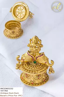 Copy of Mangalya  ,Antique Gold Finish Elegant Sindoor Dabbi / Sindoor Cheppu / Kumkum Box -LR001KCE