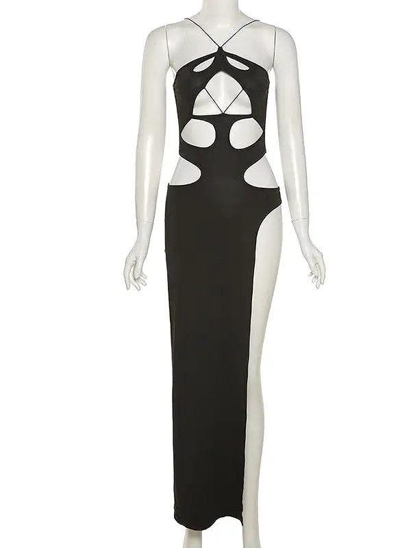 Cut Out Side Slit Maxi Party Dress