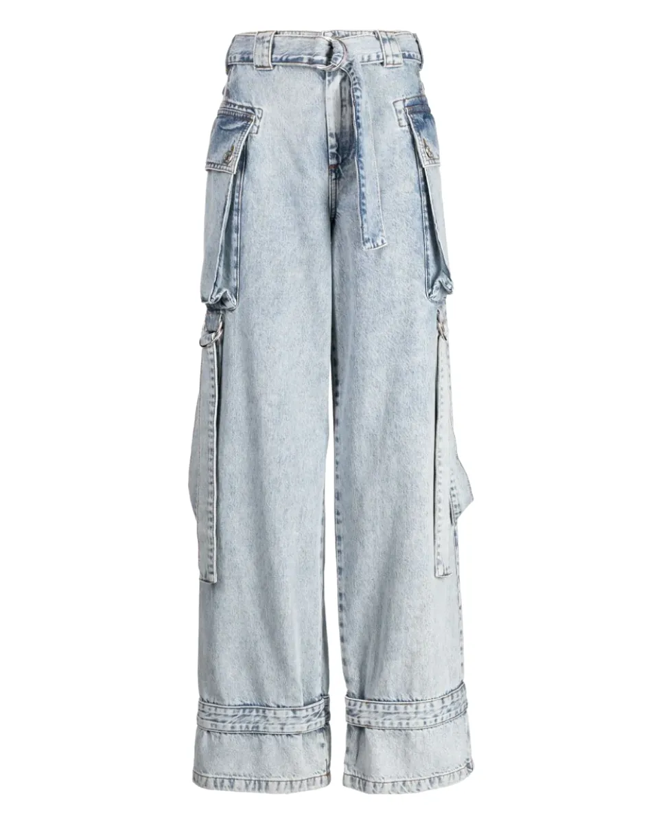 Denim Cargo Jeans Washed Denim