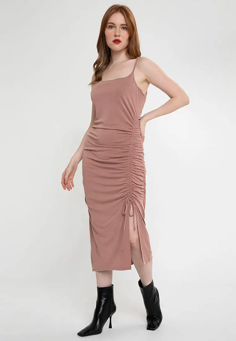 DEVIN Ruched Tie Front Dress