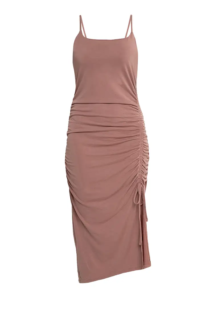 DEVIN Ruched Tie Front Dress