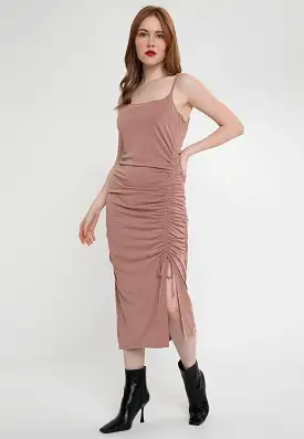 DEVIN Ruched Tie Front Dress