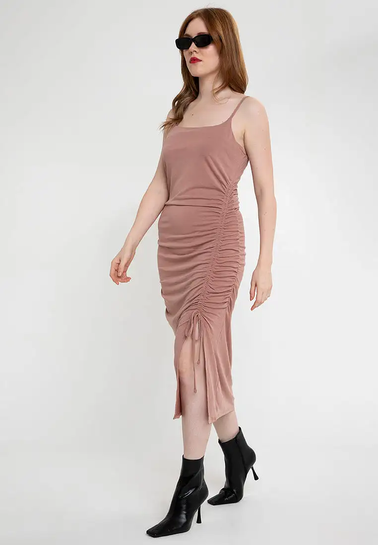 DEVIN Ruched Tie Front Dress