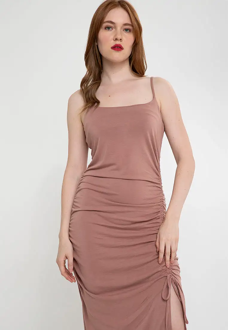 DEVIN Ruched Tie Front Dress