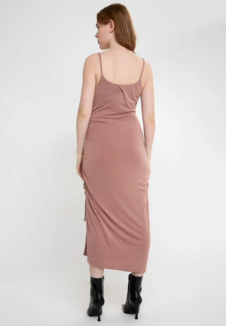 DEVIN Ruched Tie Front Dress