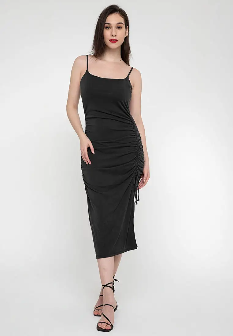 DEVIN Ruched Tie Front Dress