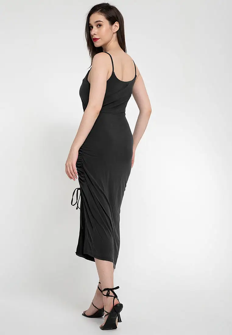 DEVIN Ruched Tie Front Dress