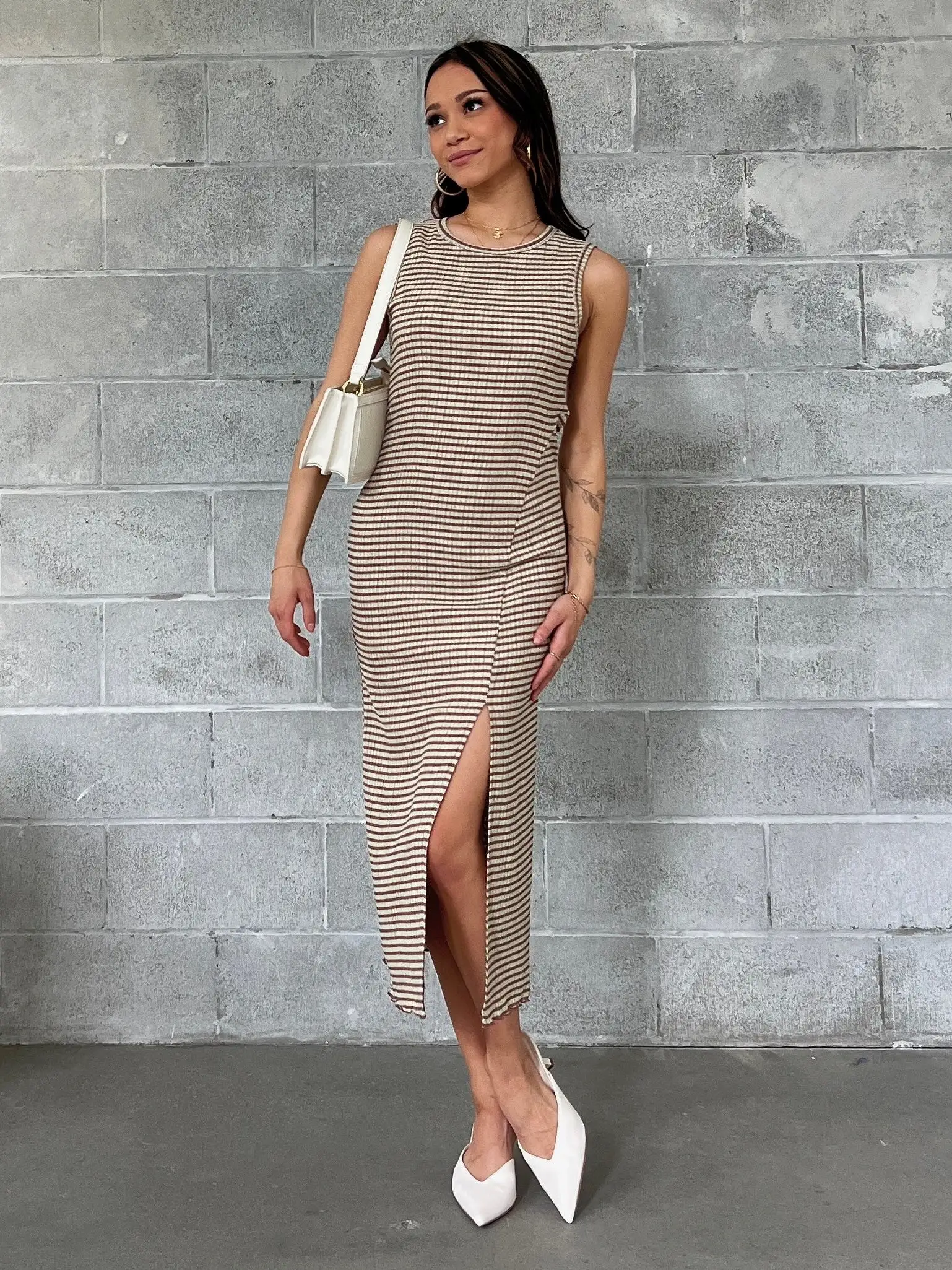 DEX Side Slit Gingham Midi Dress