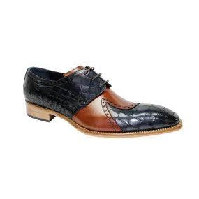 Duca Valentano Men's Shoes Navy/Brandy Calf-Skin Croco Print Leather/Calf Oxfords (D1089)