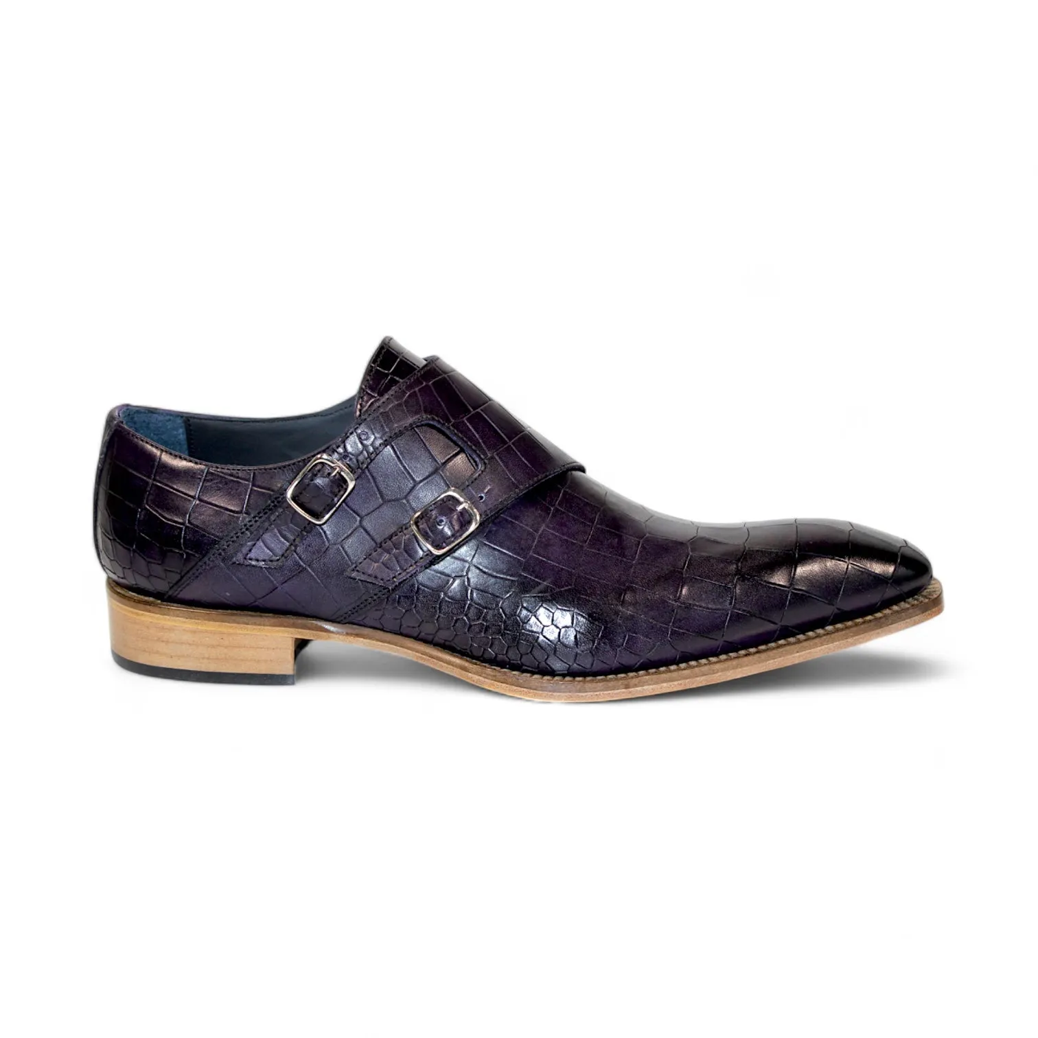 Duca Vergato Men's Shoes Purple Calf-Skin Leather Monkstraps Oxfords (D1099)