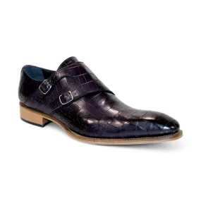 Duca Vergato Men's Shoes Purple Calf-Skin Leather Monkstraps Oxfords (D1099)