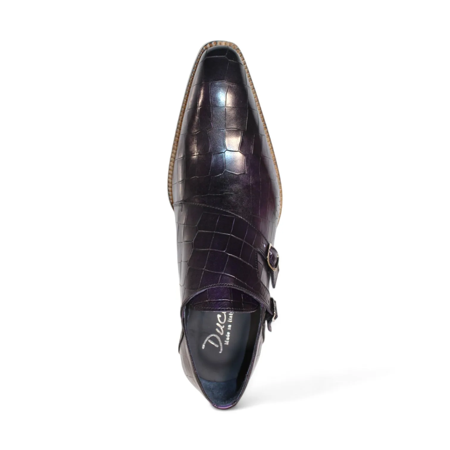 Duca Vergato Men's Shoes Purple Calf-Skin Leather Monkstraps Oxfords (D1099)