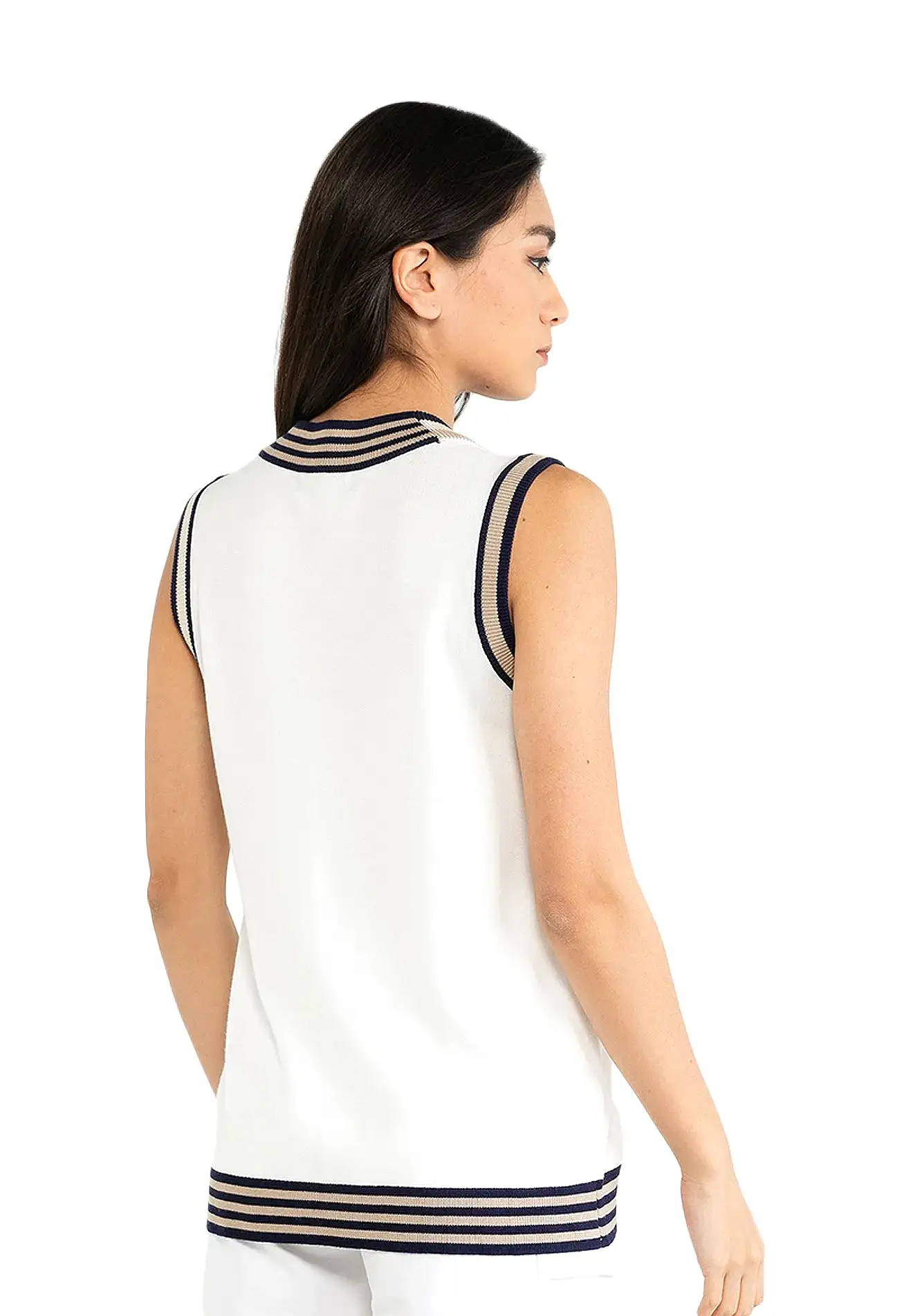 ELLE Active Striped V-Neck Knitted Vest