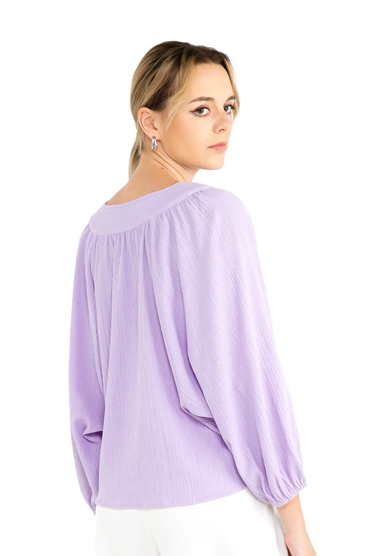 ELLE Apparel Dolman Sleeves Front Tie Blouse