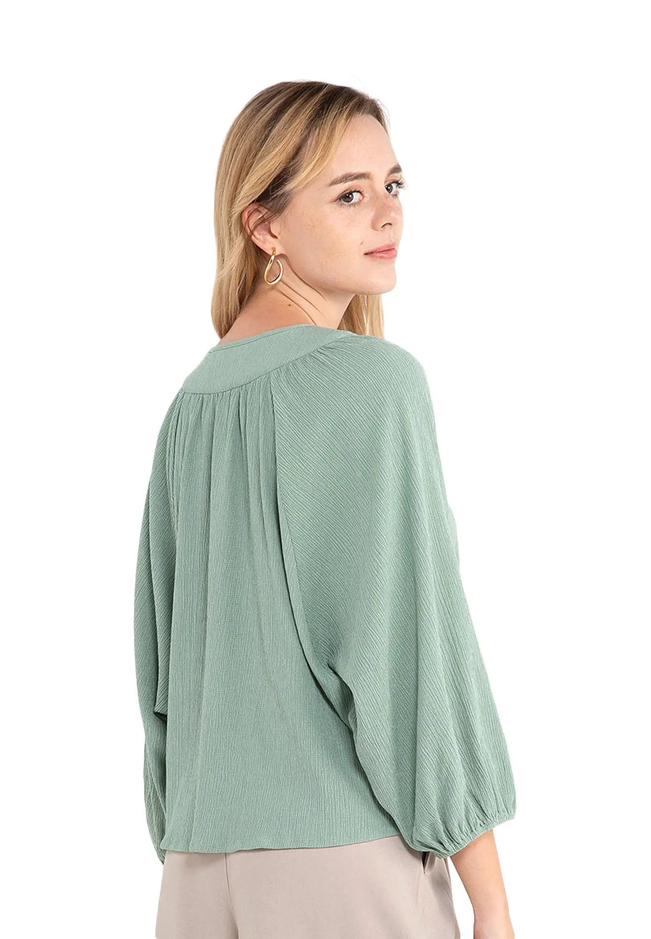 ELLE Apparel Dolman Sleeves Front Tie Blouse