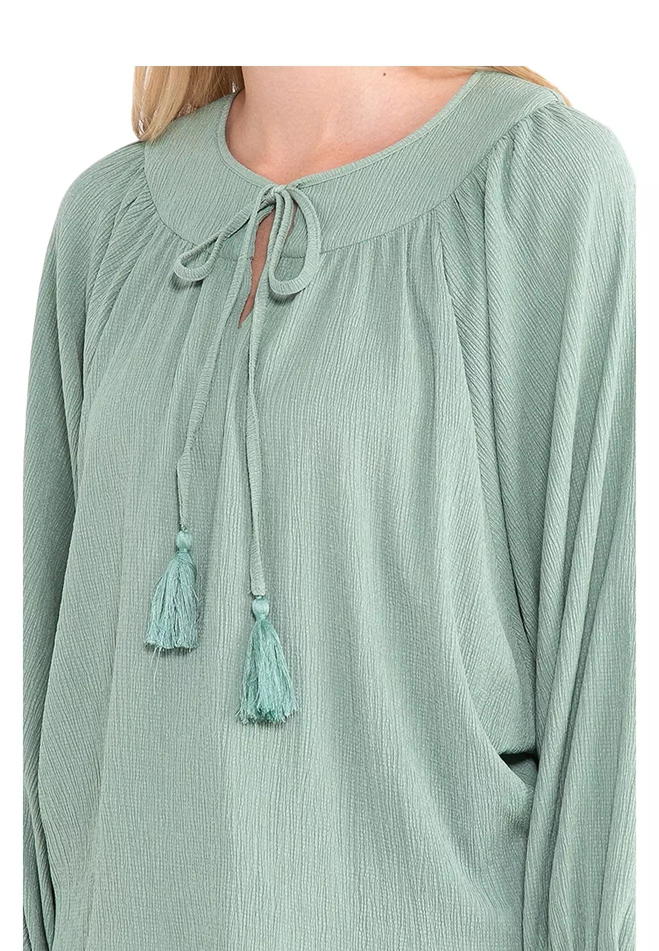 ELLE Apparel Dolman Sleeves Front Tie Blouse