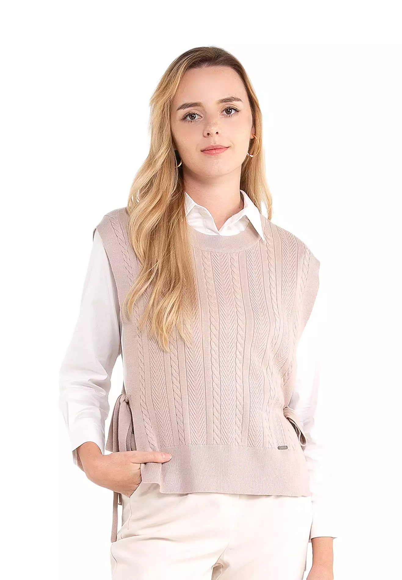 ELLE Apparel Knitted V-Neck Side Knotted Vest