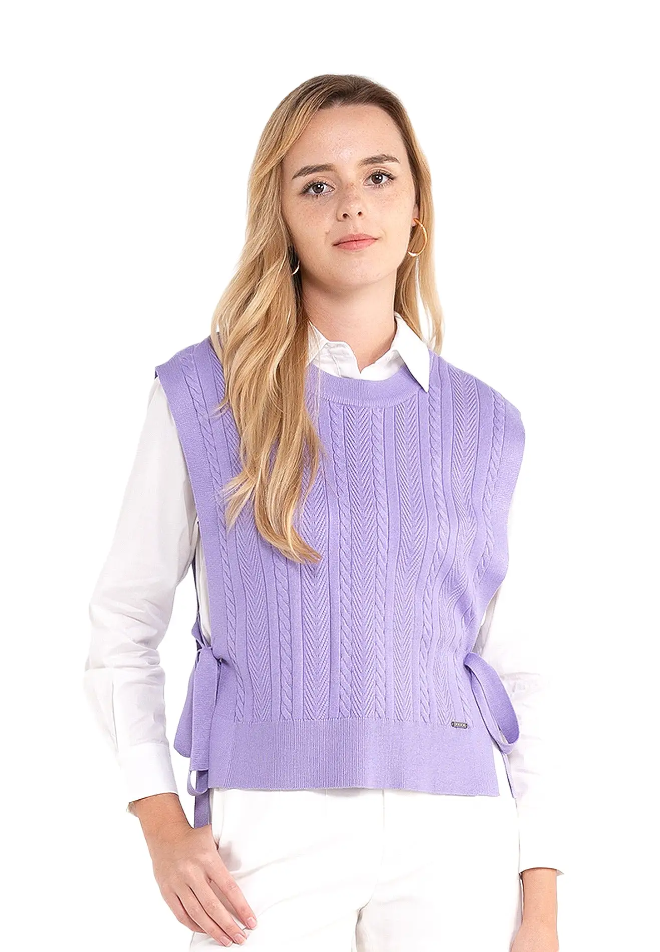 ELLE Apparel Knitted V-Neck Side Knotted Vest